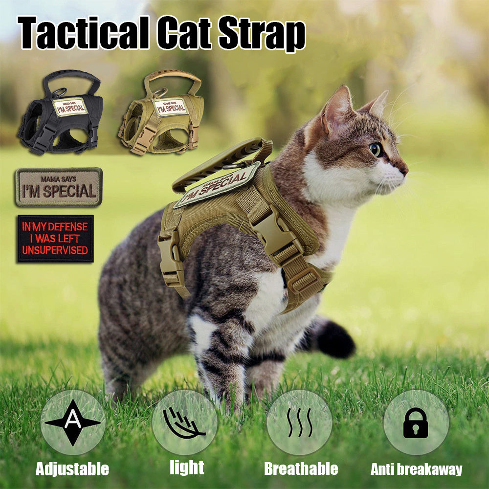 Cat Harness & Leash, Tactical Pet Walking Harness Escapeproof Breathable Cat Vest Harnesses with Letter Stickers