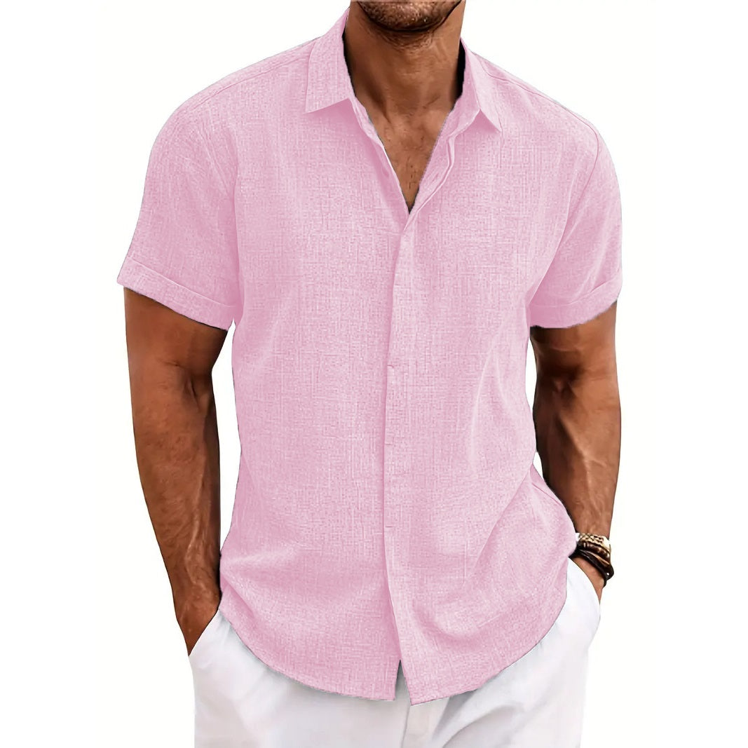 Men's Casual Cotton Linen Short Sleeve Shirt