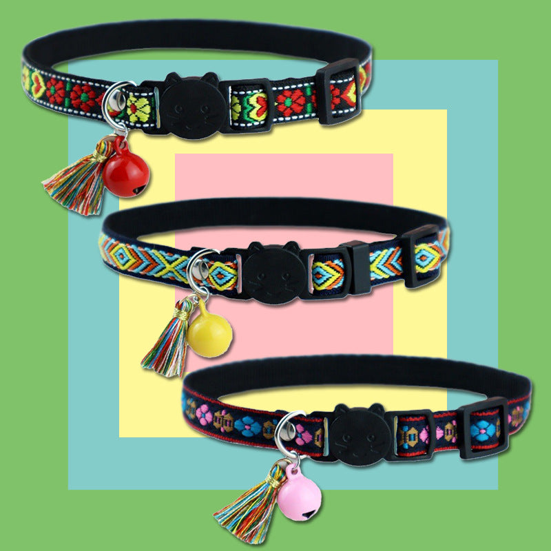 Pet Cat Collar With Bell And Tassel, Colorful Woven Pet Collar Adjustable Cat Collar With Bell Pendant