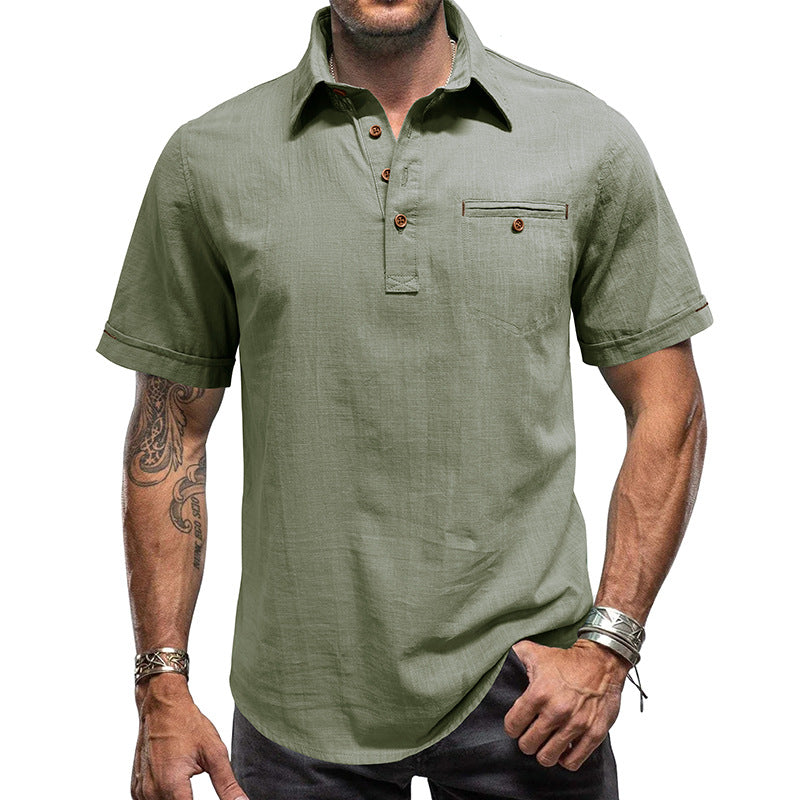 Men's Cotton Linen Business Casual Polo Shirts