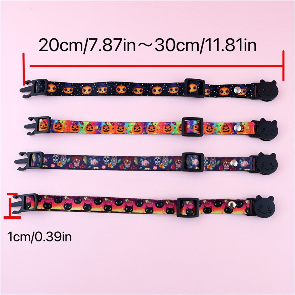 Soft Cat Collar With Halloween Pumpkin Skull Pattern, Adjustable Cat Collars