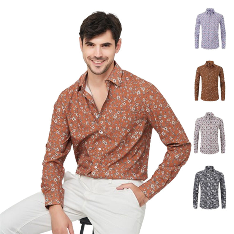 Men's Fashion Business Casual Flower Print Shirt