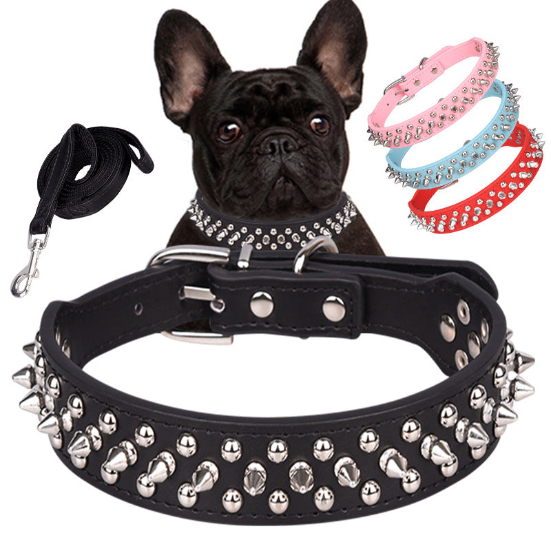 Adjustable PU Leather Pet Collars Rivet Spikes Studded Puppy Collar Anti-Bite Dog Collar