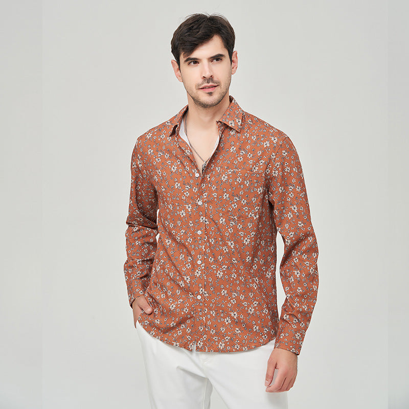 Men's Fashion Business Casual Flower Print Shirt