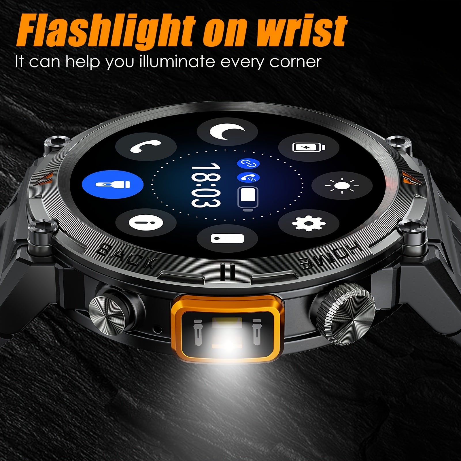 3ATM Waterproof Tactical Rugged Smart Watch with Bluetooth Call, Compatible With Android