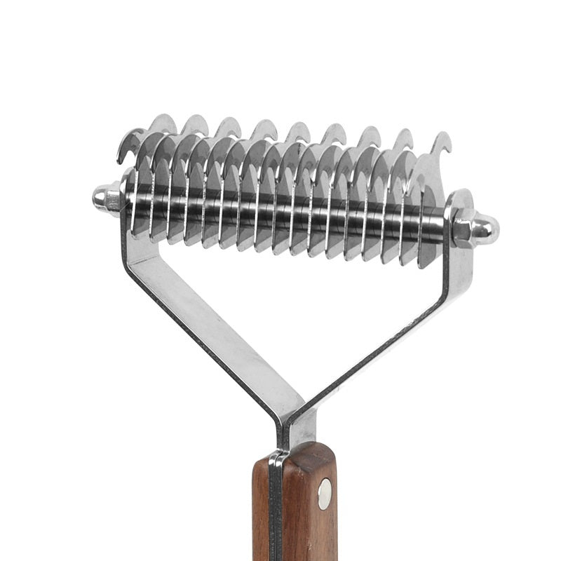 Double Side Coat Rake Walnut Dog Brush Quickly Demat and Detangle Pet Undercoat Rake