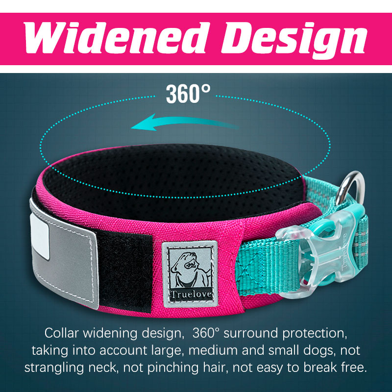 Premium Widened Shock Absorbing Dog Collar, Soft Breathable Adjustable Reflective Dog Collar