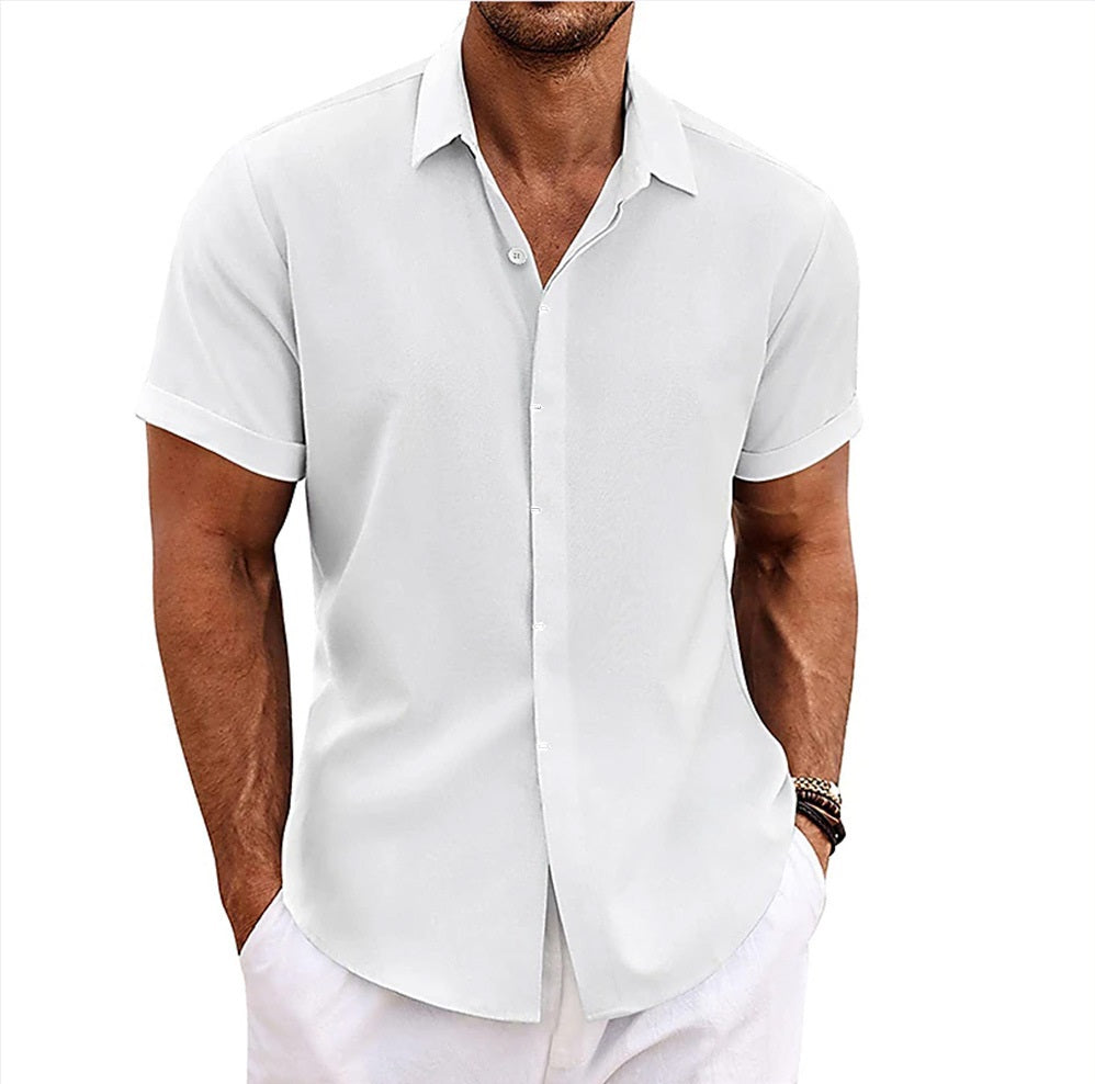 Men's Casual Cotton Linen Short Sleeve Shirt