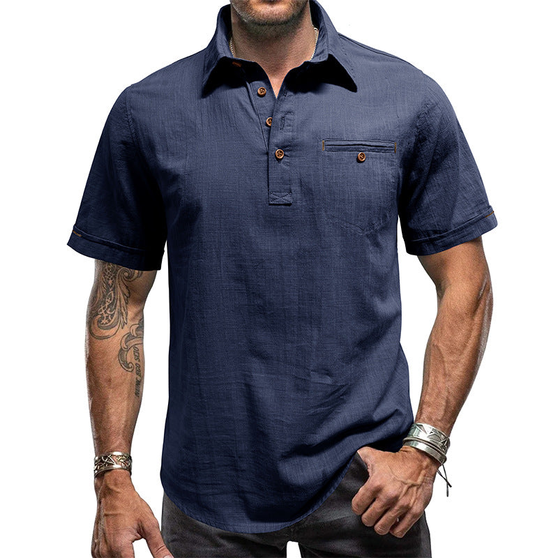 Men's Cotton Linen Business Casual Polo Shirts