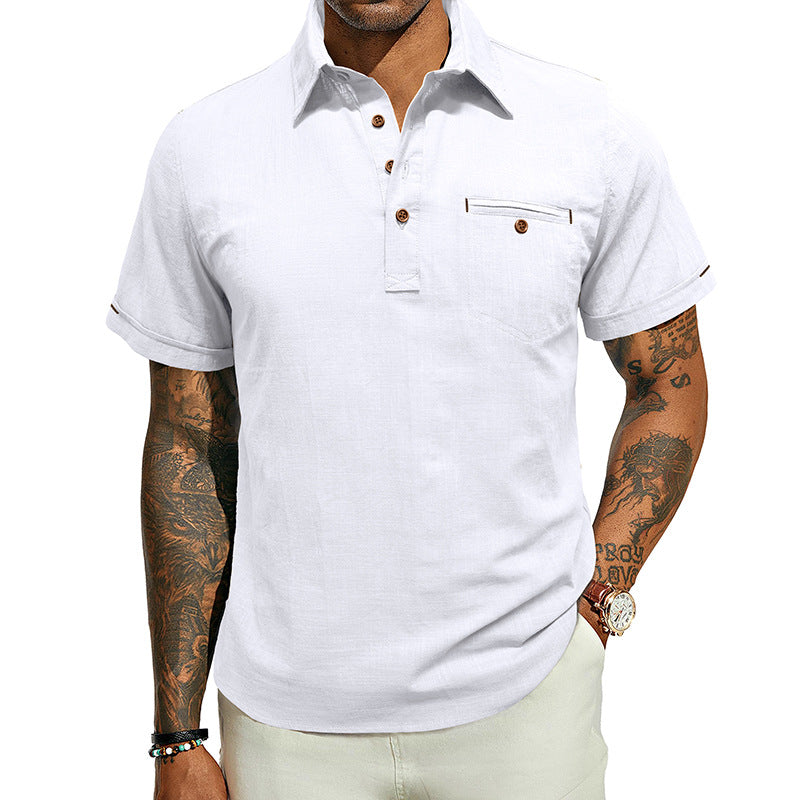 Men's Cotton Linen Business Casual Polo Shirts