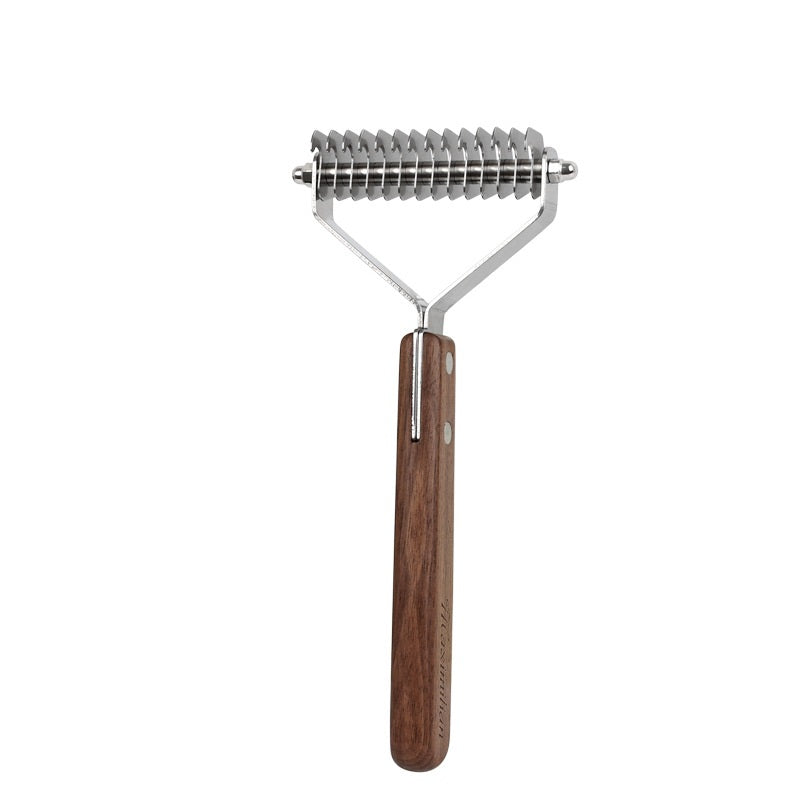 Double Side Coat Rake Walnut Dog Brush Quickly Demat and Detangle Pet Undercoat Rake