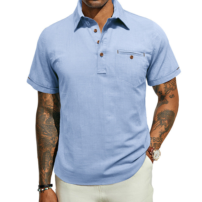 Men's Cotton Linen Business Casual Polo Shirts