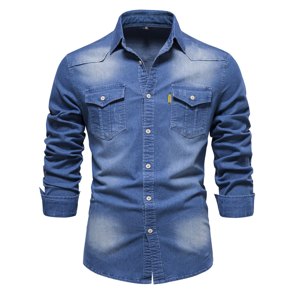 Men's Casual Pocket Long Sleeve Denim Shirt