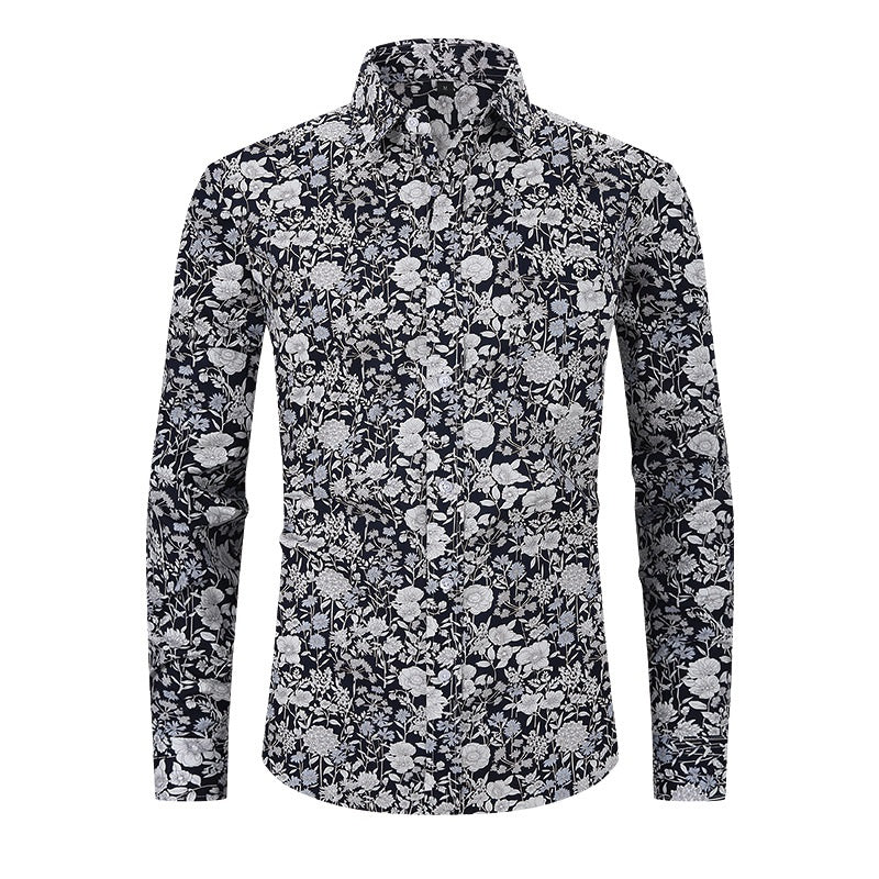 Men's Fashion Business Casual Flower Print Shirt