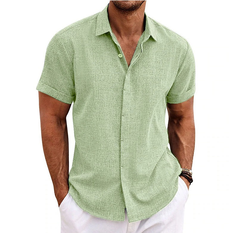 Men's Casual Cotton Linen Short Sleeve Shirt