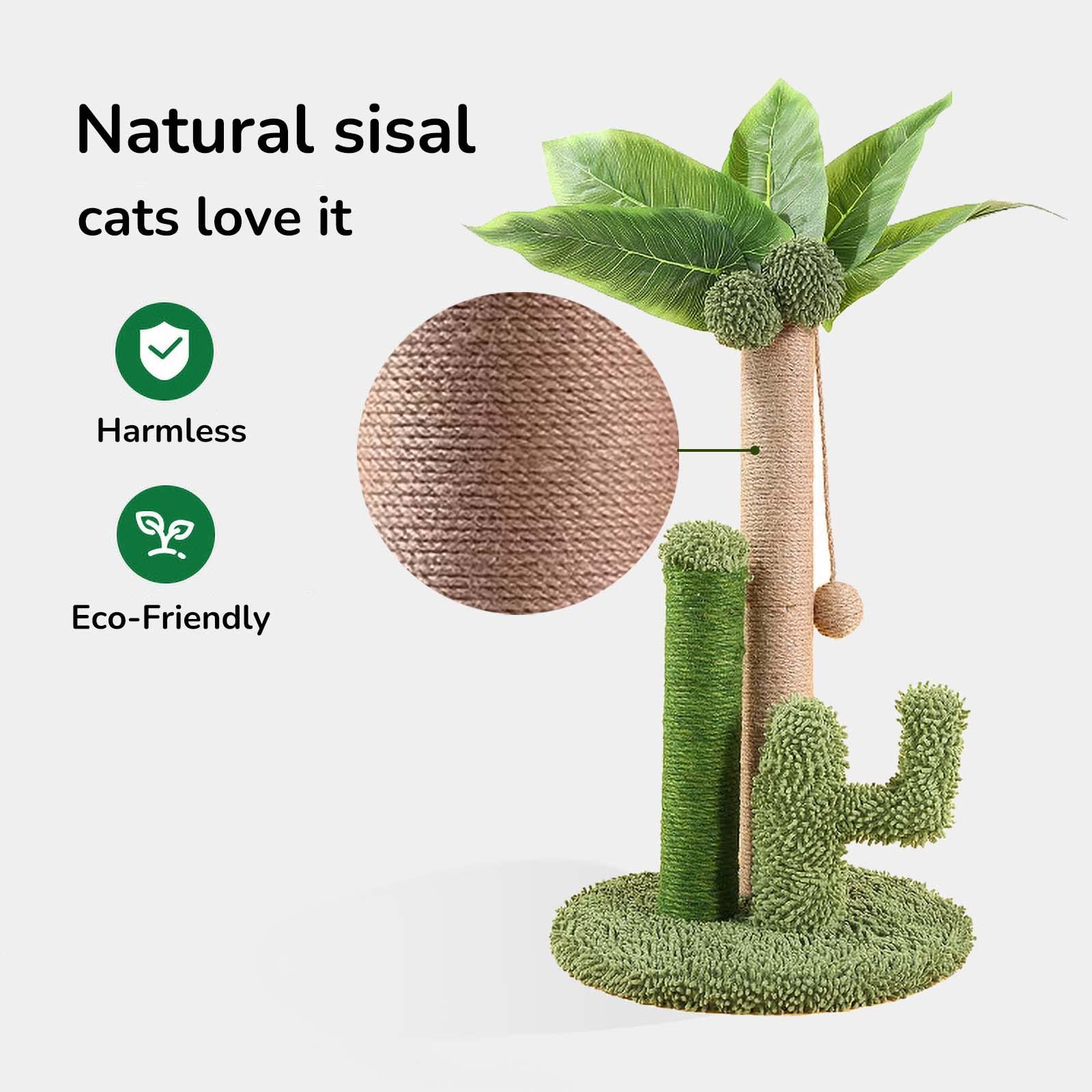 Cat Scratching Posts for Indoor Cats, Cactus Cat Scratcher with Sisal Rope & Multiple Dangling Balls