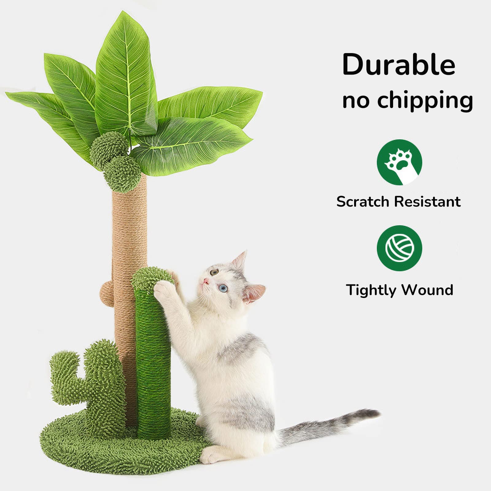 Cat Scratching Posts for Indoor Cats, Cactus Cat Scratcher with Sisal Rope & Multiple Dangling Balls