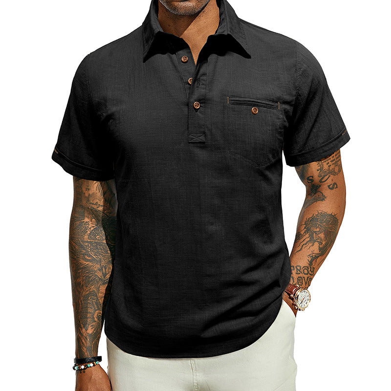 Men's Cotton Linen Business Casual Polo Shirts