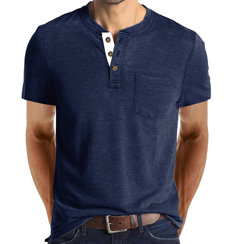 Men's Henley Button Cotton T-shirts With Pocket