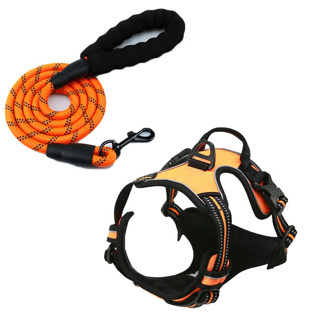 Comfortable Dog Harness and Leash Set for Walking Escape Proof with Reflective Strips