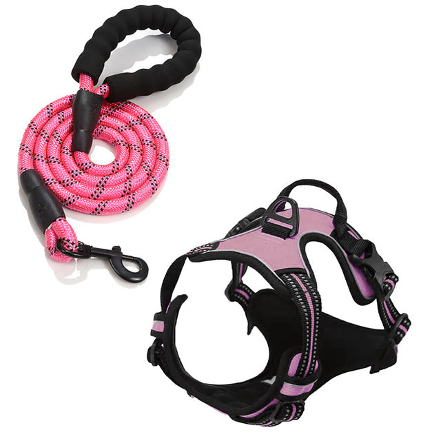 Comfortable Dog Harness and Leash Set for Walking Escape Proof with Reflective Strips