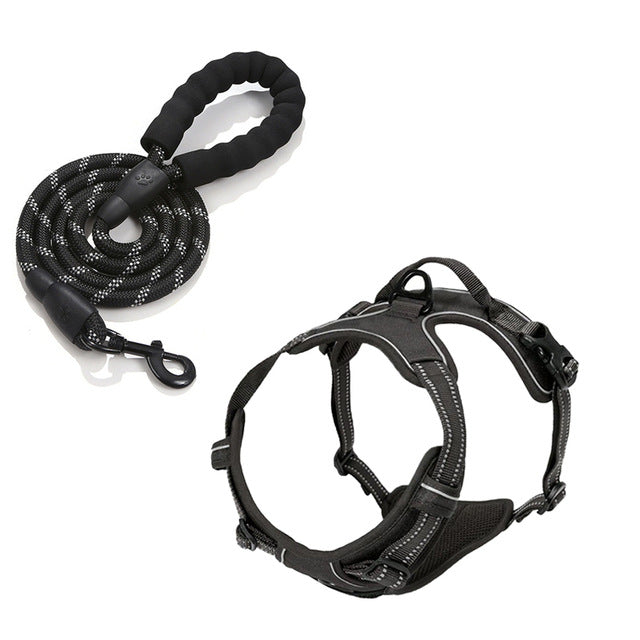 Comfortable Dog Harness and Leash Set for Walking Escape Proof with Reflective Strips