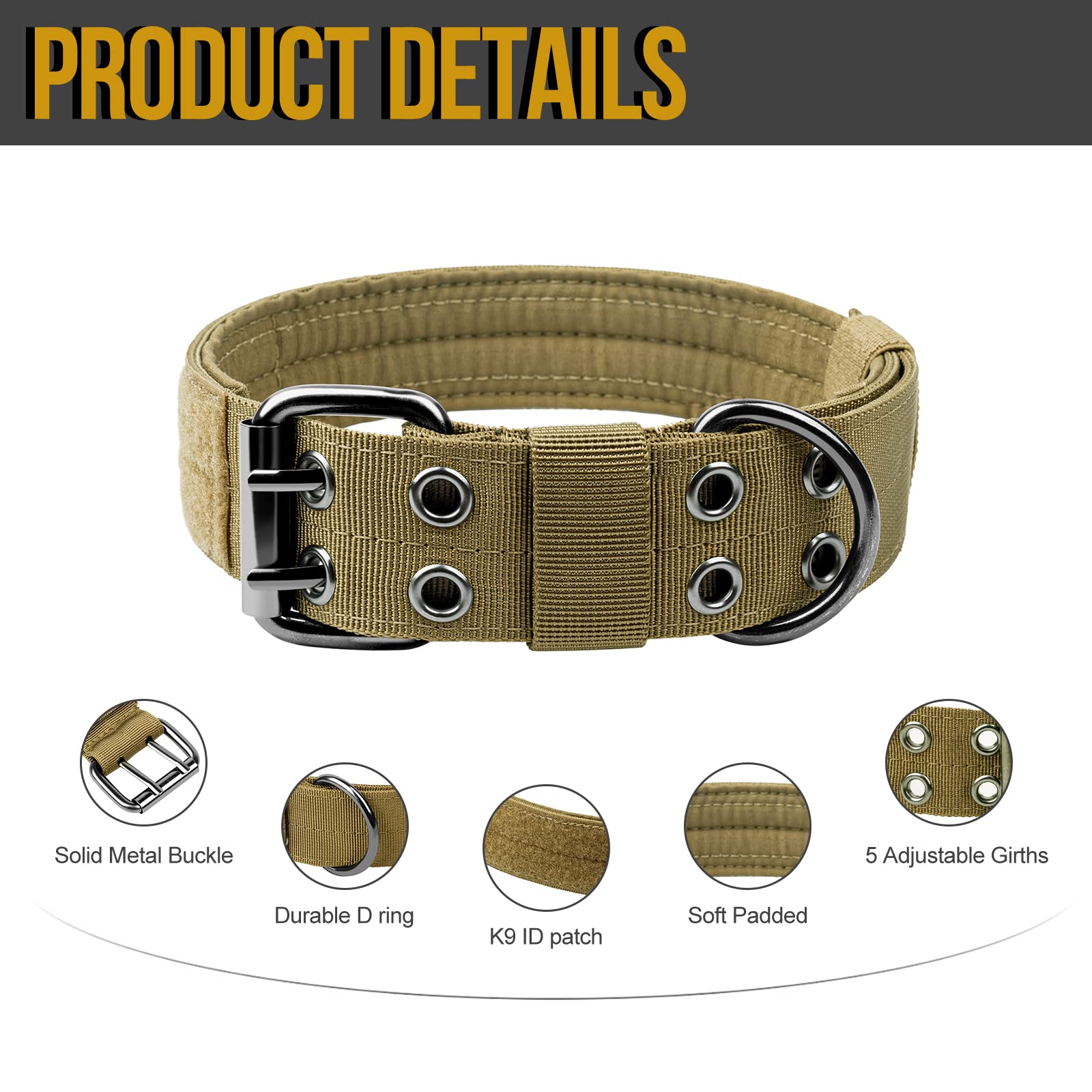 OneTigris Military Adjustable Dog Collar with Metal D Ring & Buckle