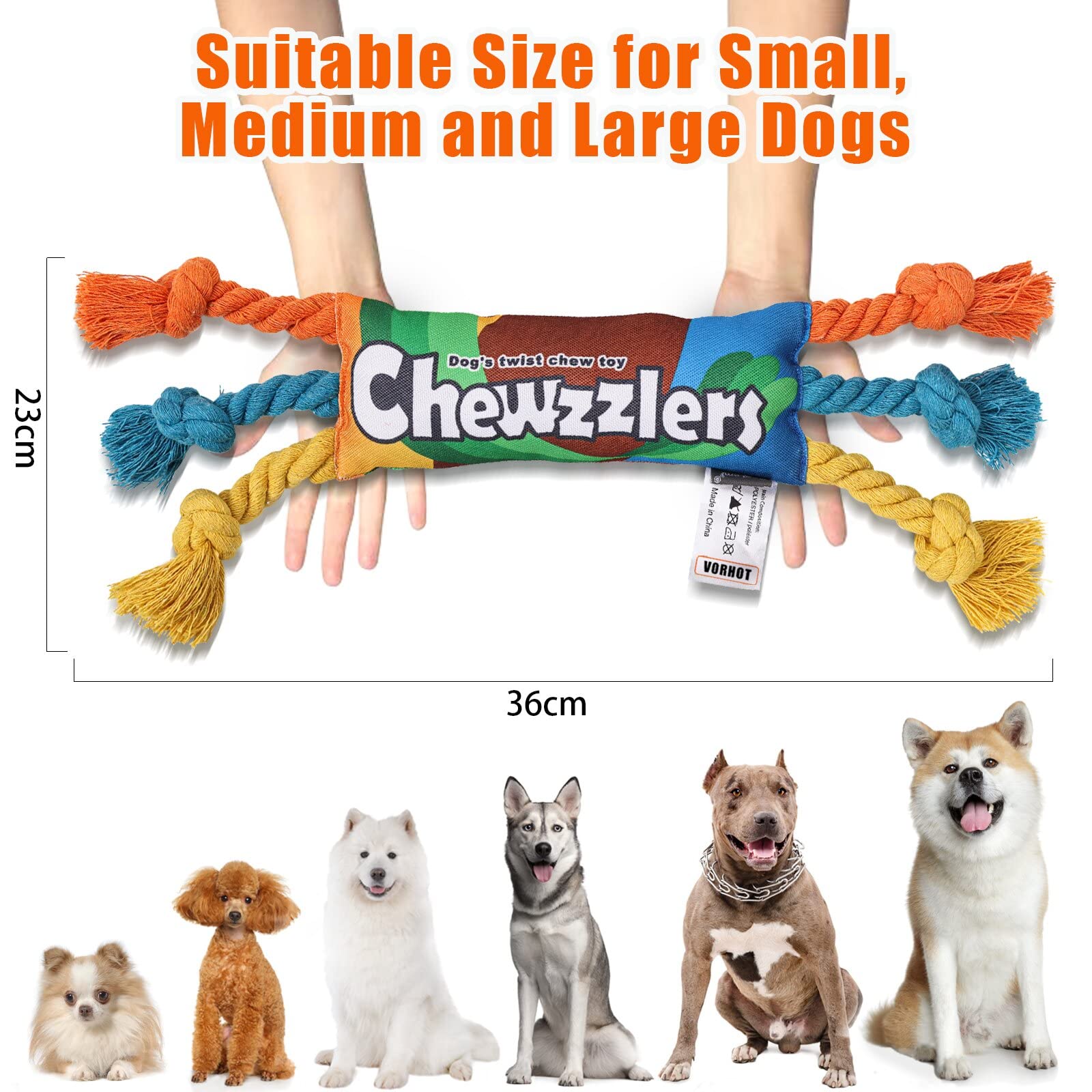 Dog Chew Toy Squeaky Rainbow Candy-Shaped Interactive Rope Toy