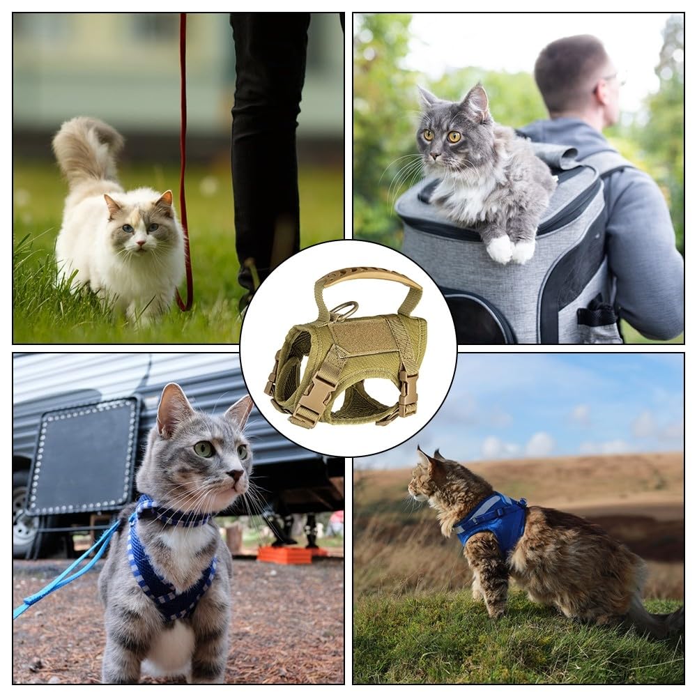 Cat Harness & Leash, Tactical Pet Walking Harness Escapeproof Breathable Cat Vest Harnesses with Letter Stickers