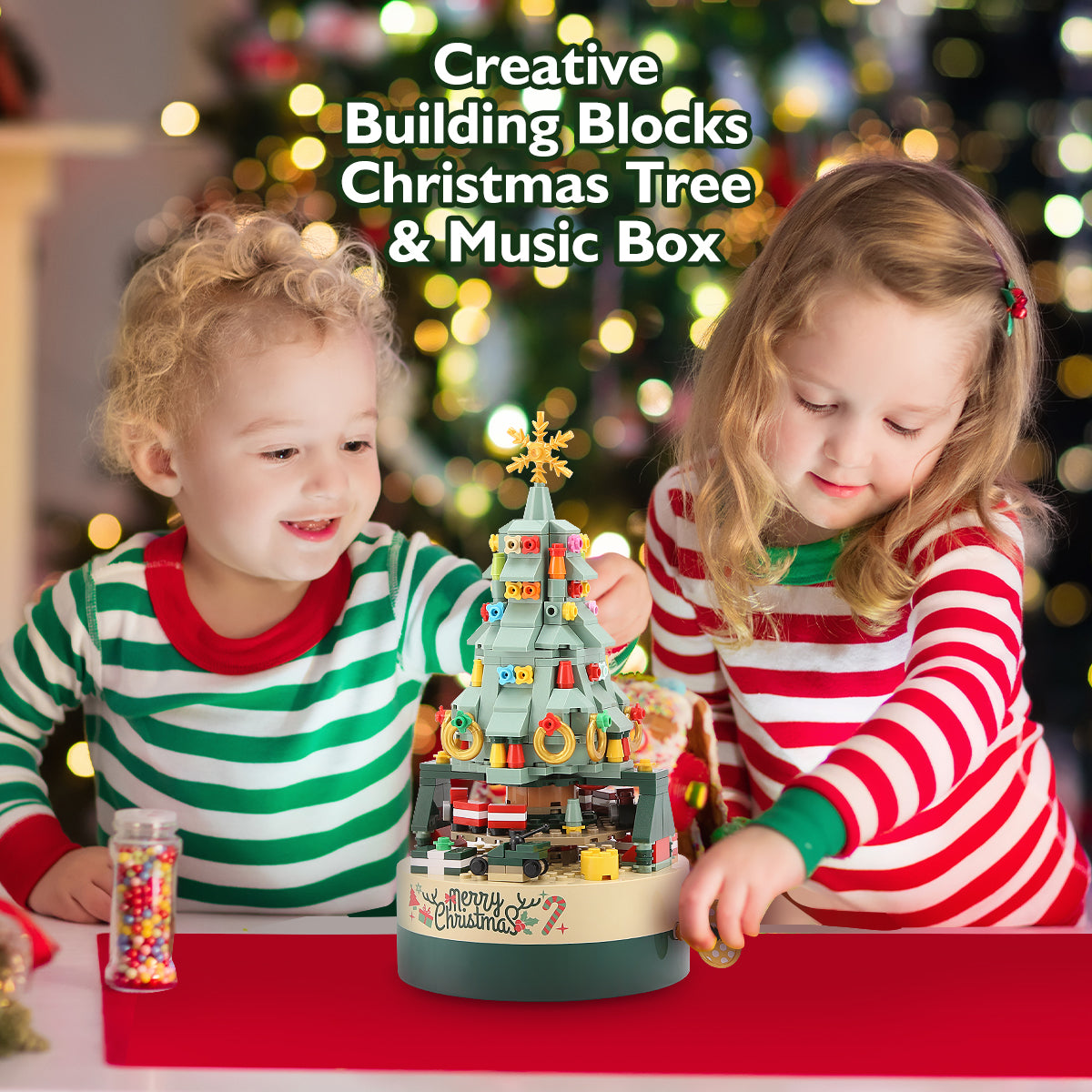 Christmas Tree Building Kits for Kids - DIY Building Block Music Box