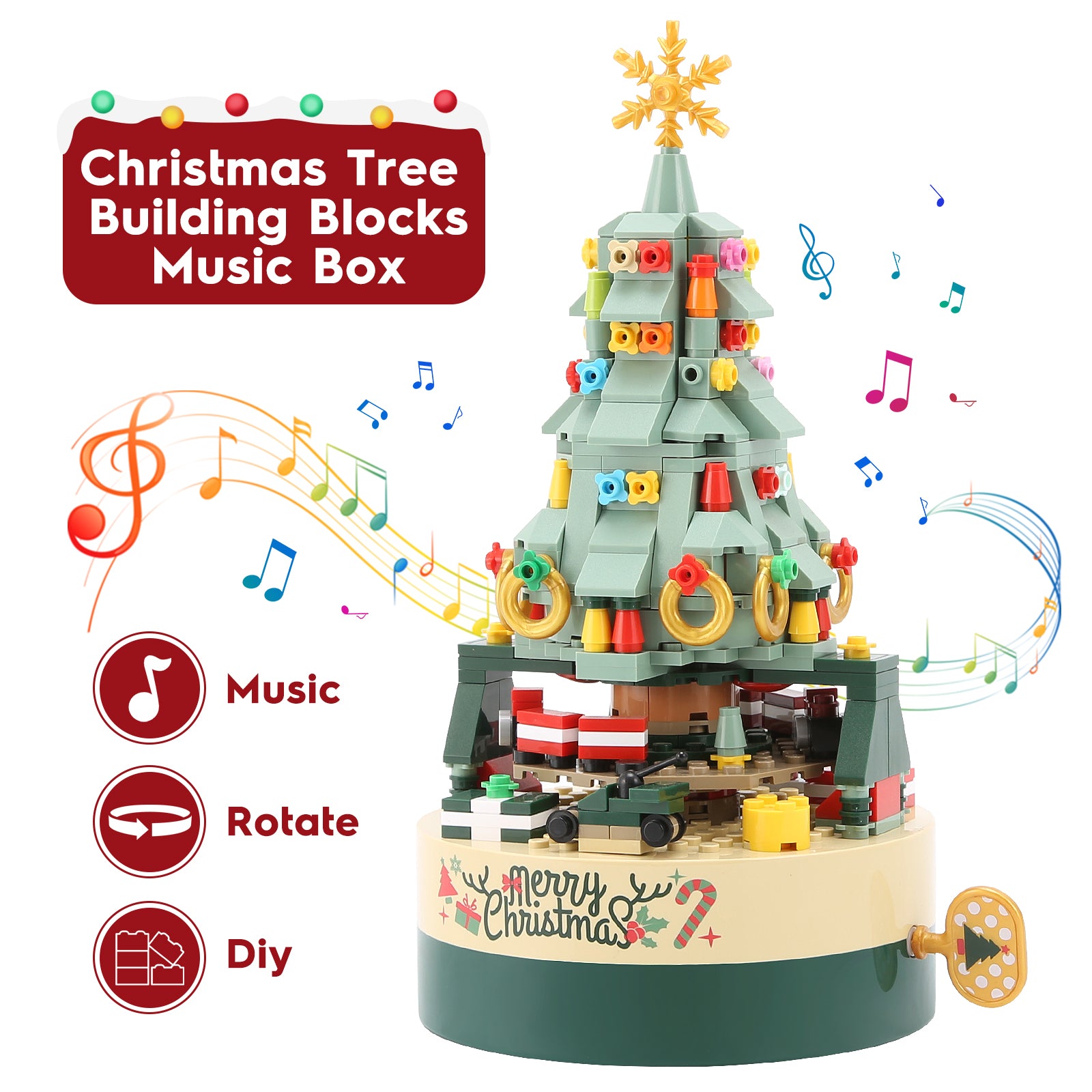 Christmas Tree Building Kits for Kids - DIY Building Block Music Box