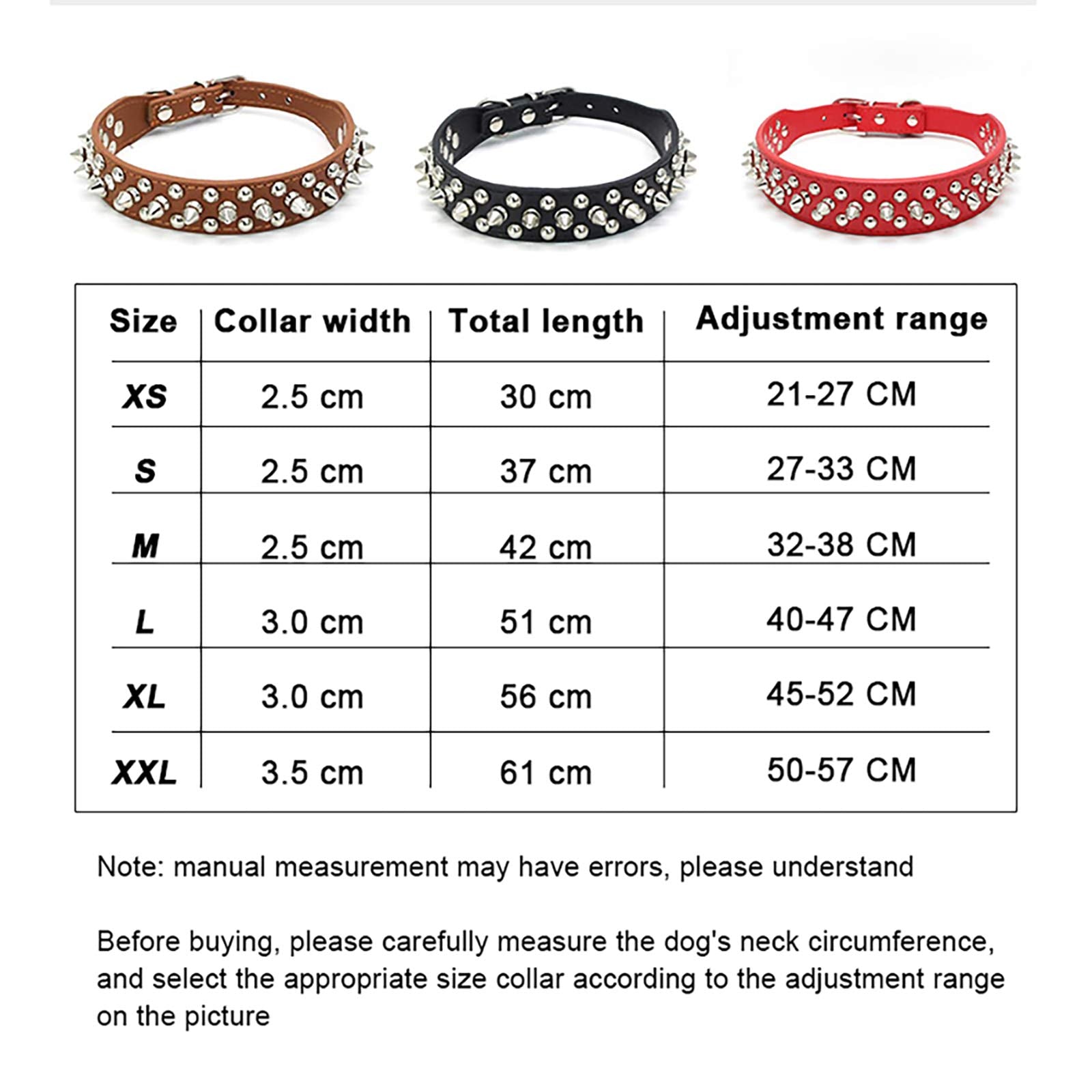 Adjustable PU Leather Pet Collars Rivet Spikes Studded Puppy Collar Anti-Bite Dog Collar