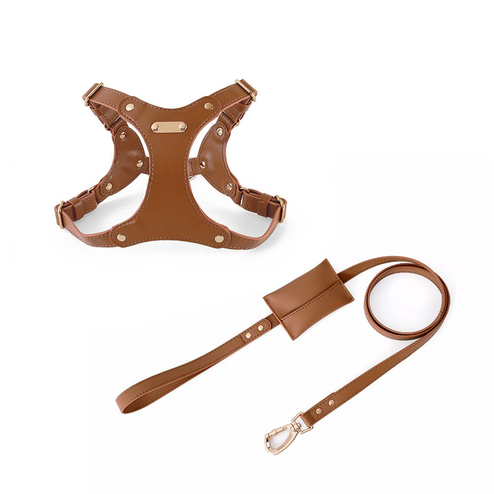 Small Medium Dog Harness Leash Set Luxury Waterproof Leather Pet Harness Set