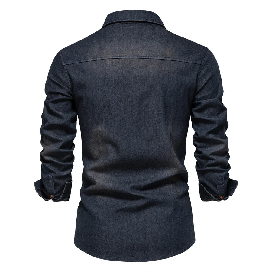 Men's Casual Pocket Long Sleeve Denim Shirt