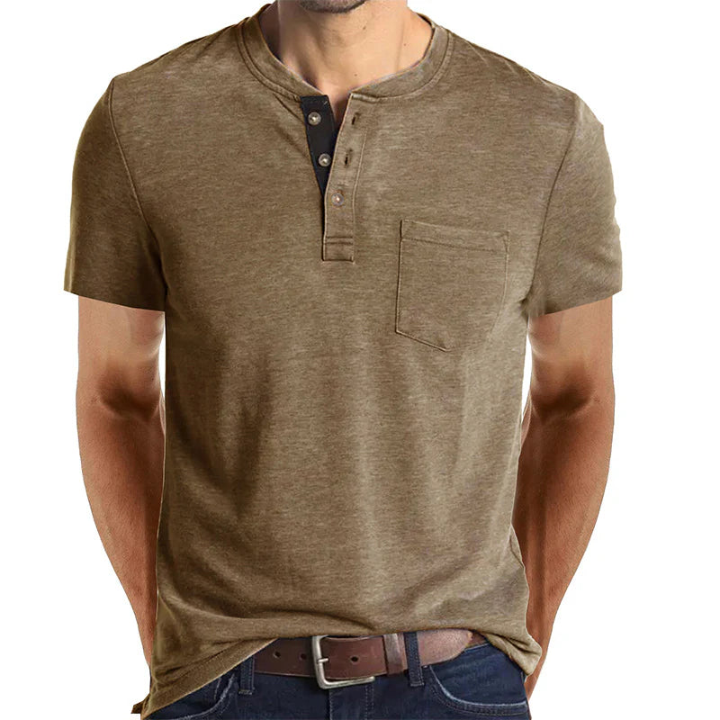 Men's Henley Button Cotton T-shirts With Pocket