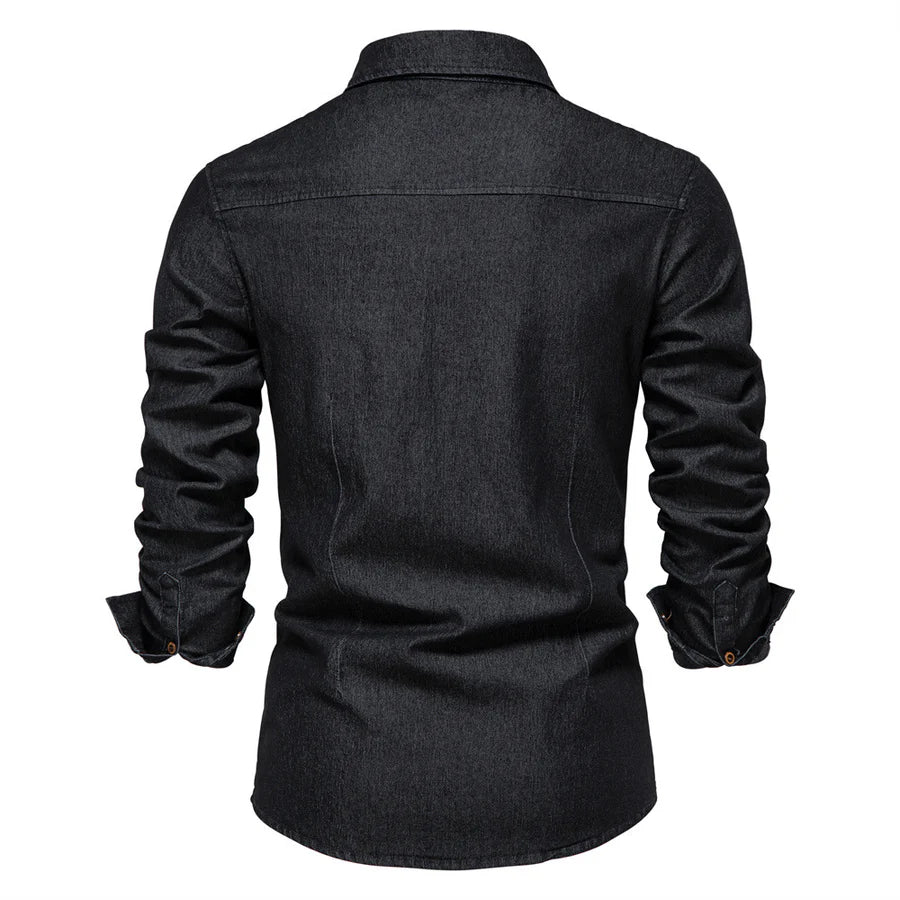 Men's Casual Pocket Long Sleeve Denim Shirt