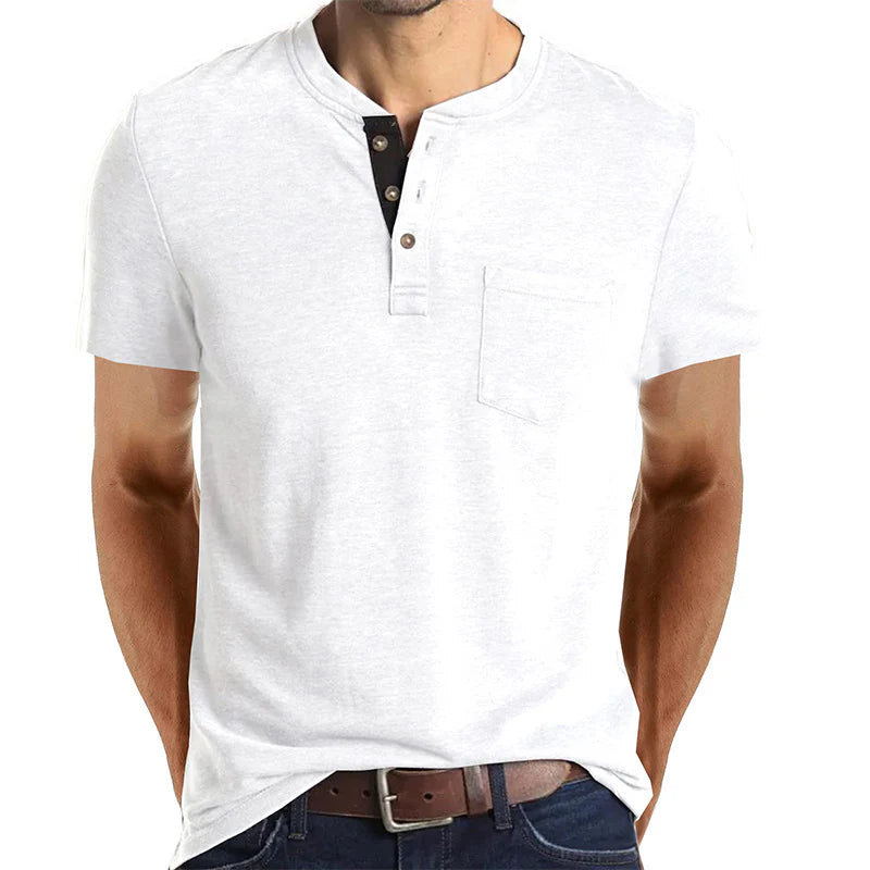 Men's Henley Button Cotton T-shirts With Pocket