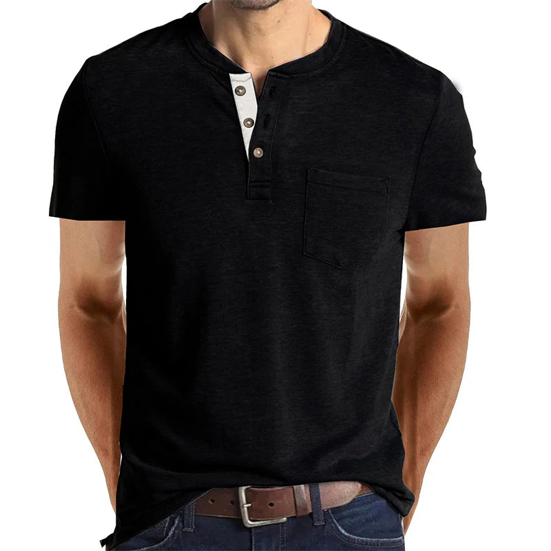 Men's Henley Button Cotton T-shirts With Pocket