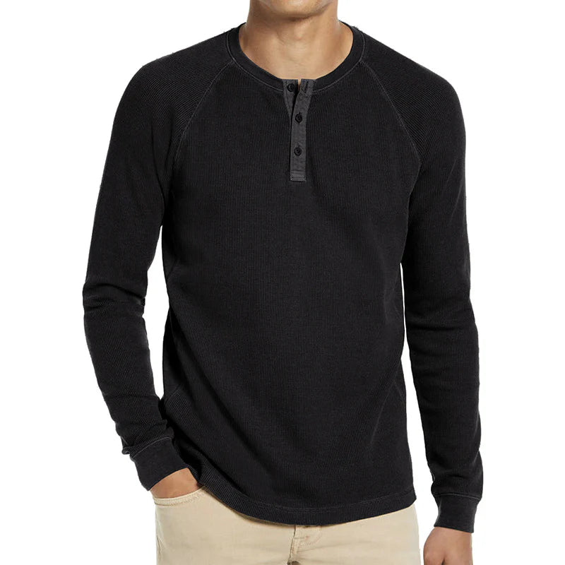 Men's Breathable Waffle Henley Long Sleeve Shirts