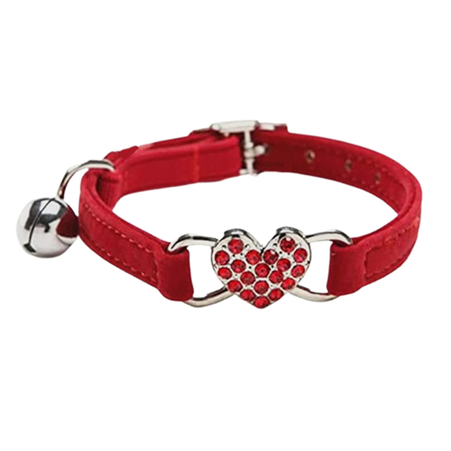 2 Pcs Heart Bling Cat Collar with Safety Belt and Bell Adjustable 8-10 inches for Kitten Cats (Pink+Red)