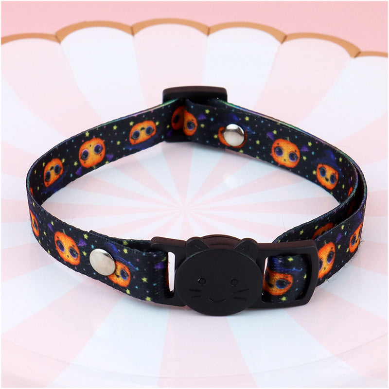 Soft Cat Collar With Halloween Pumpkin Skull Pattern, Adjustable Cat Collars