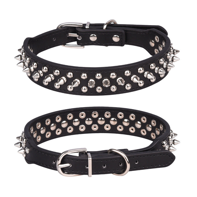 Adjustable PU Leather Pet Collars Rivet Spikes Studded Puppy Collar Anti-Bite Dog Collar