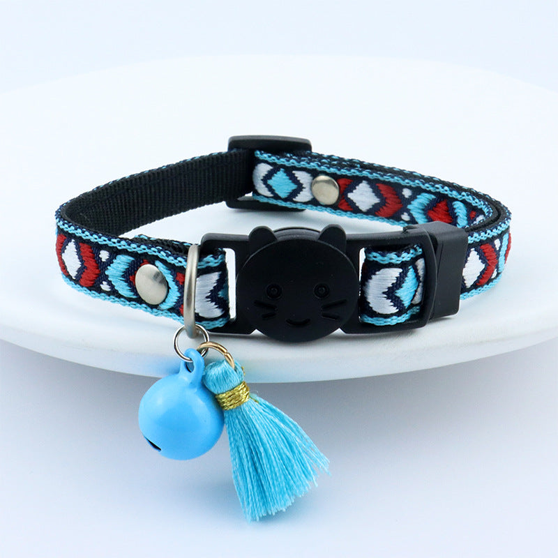 Pet Cat Collar With Bell And Tassel, Colorful Woven Pet Collar Adjustable Cat Collar With Bell Pendant