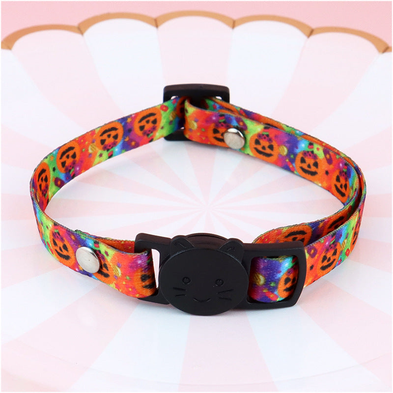 Soft Cat Collar With Halloween Pumpkin Skull Pattern, Adjustable Cat Collars