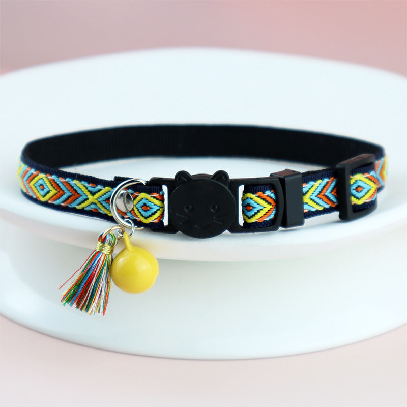 Pet Cat Collar With Bell And Tassel, Colorful Woven Pet Collar Adjustable Cat Collar With Bell Pendant