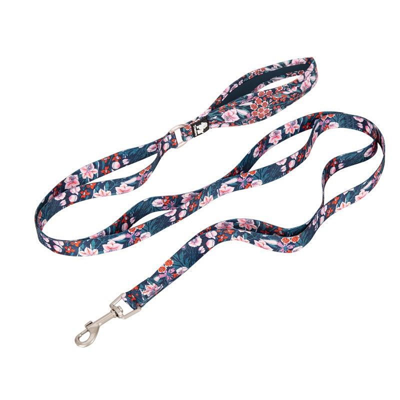 Floral Dog Leash with Multi Handles Durable Chain Rope Soft Padded Training Control Pet Walking Lead