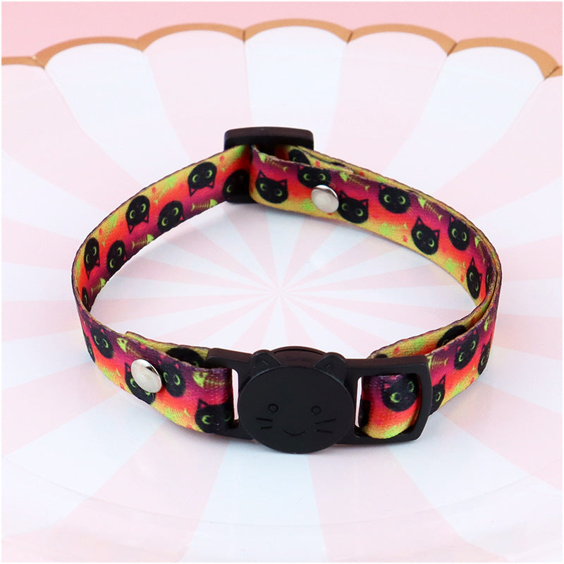 Soft Cat Collar With Halloween Pumpkin Skull Pattern, Adjustable Cat Collars