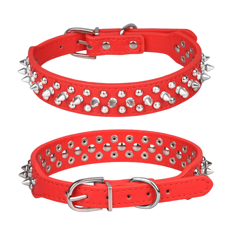 Adjustable PU Leather Pet Collars Rivet Spikes Studded Puppy Collar Anti-Bite Dog Collar