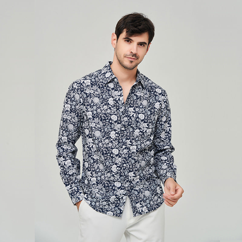 Men's Fashion Business Casual Flower Print Shirt