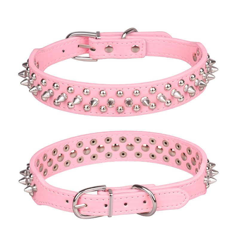 Adjustable PU Leather Pet Collars Rivet Spikes Studded Puppy Collar Anti-Bite Dog Collar